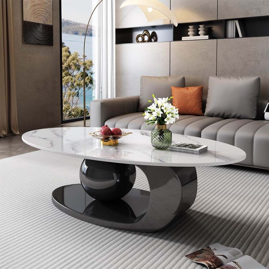 Bàn Trà Oval Mặt Đá Ceramic LHBT2333 - Sang Trọng và Hiện Đại