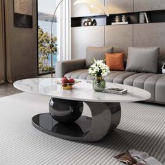 Bàn Trà Oval Mặt Đá Ceramic LHBT2333 - Sang Trọng và Hiện Đại
