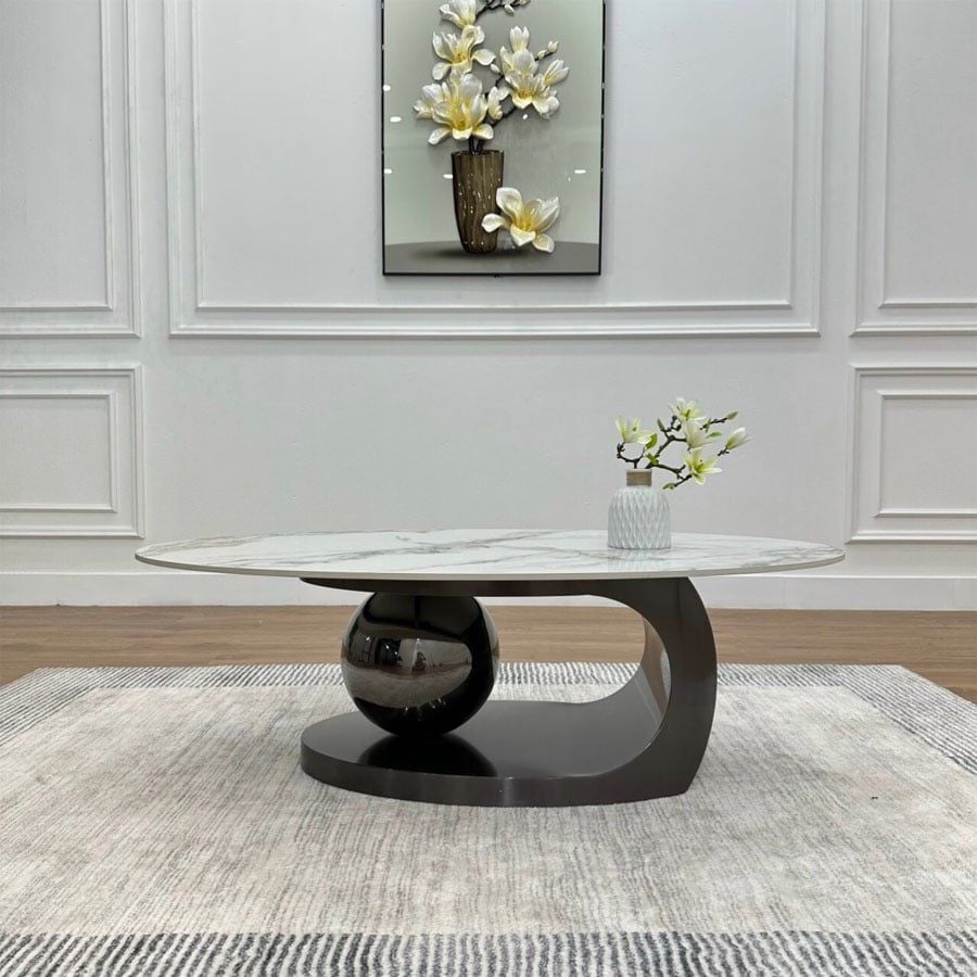 Bàn Trà Oval Mặt Đá Ceramic LHBT2333 - Sang Trọng và Hiện Đại