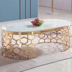 Bàn Trà Hình Oval Chân Mạ Vàng Hình Tổ Ong LHB17 - Vẻ Đẹp Sang Trọng Cho Phòng Khách