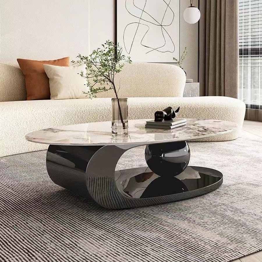 Bàn Trà Oval Mặt Đá Ceramic LHBT2333 - Sang Trọng và Hiện Đại