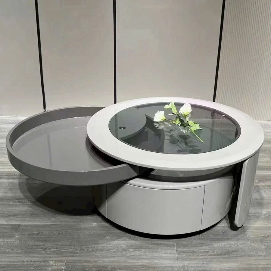 Bàn Trà Tròn LHAKE98 - Hiện Đại Với Khung Gỗ MDF Và Mặt Kính