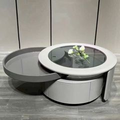 Bàn Trà Tròn LHAKE98 - Hiện Đại Với Khung Gỗ MDF Và Mặt Kính