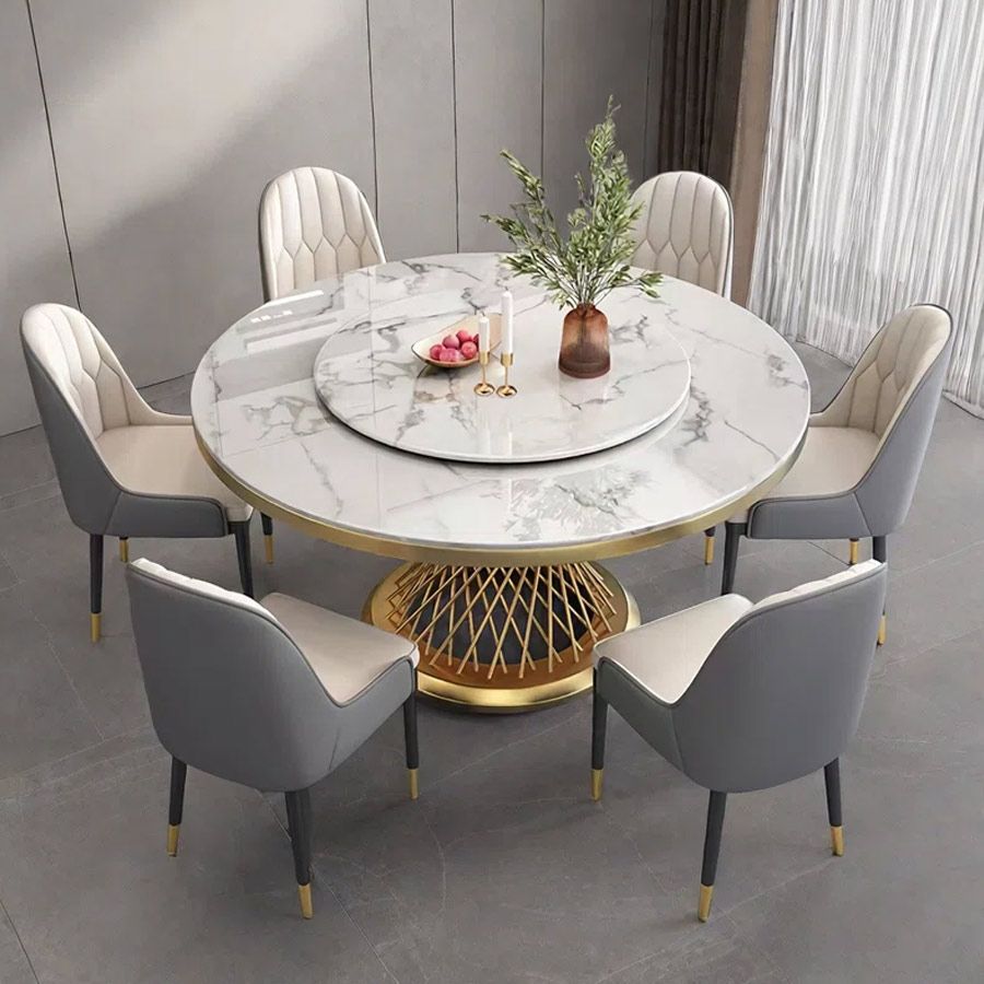 Bàn Ăn Tròn Xoay Medusa 2 Mặt Đá Ceramic – Thiết Kế Sang Trọng, Khung Inox Mạ PVD