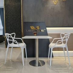 Bàn Vuông Chân Trụ Inox LHB25 - Sang Trọng Với Mặt Gỗ MDF Và Chân Inox Bền Bỉ