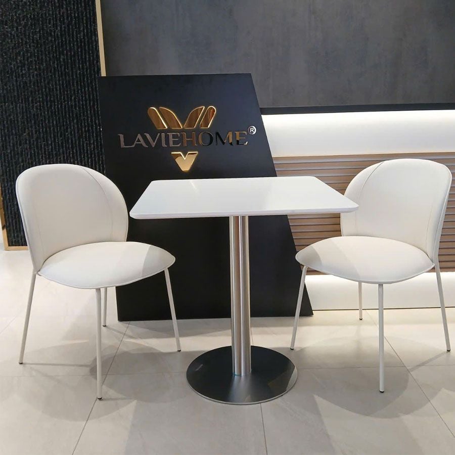Bàn Vuông Chân Trụ Inox LHB25 - Sang Trọng Với Mặt Gỗ MDF Và Chân Inox Bền Bỉ