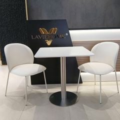 Bàn Vuông Chân Trụ Inox LHB25 - Sang Trọng Với Mặt Gỗ MDF Và Chân Inox Bền Bỉ