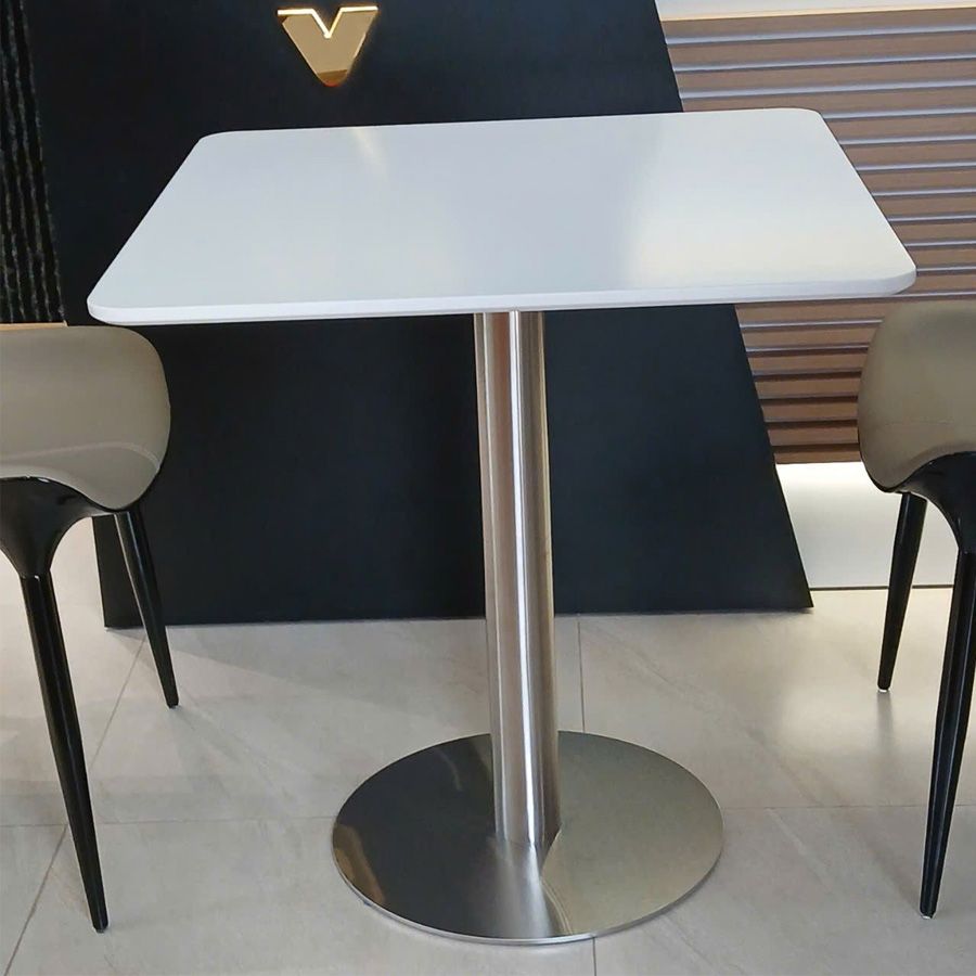 Bàn Vuông Chân Trụ Inox LHB25 - Sang Trọng Với Mặt Gỗ MDF Và Chân Inox Bền Bỉ