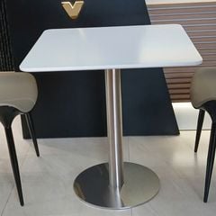 Bàn Vuông Chân Trụ Inox LHB25 - Sang Trọng Với Mặt Gỗ MDF Và Chân Inox Bền Bỉ