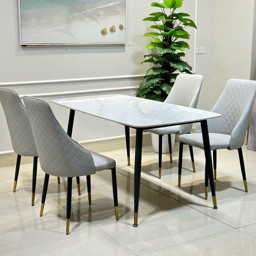 Bàn Ăn Cao Cấp Hebe – Mặt Đá Ceramic, Chân Côn Tối Giản