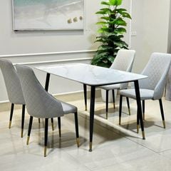 Bàn Ăn Cao Cấp Hebe – Mặt Đá Ceramic, Chân Côn Tối Giản