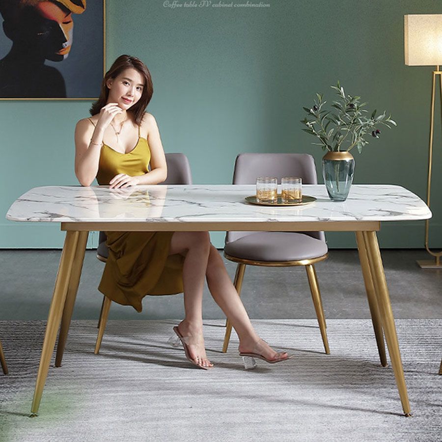 Bàn Ăn Mặt Đá Agnes - Sang Trọng Với Mặt Đá Ceramic Cao Cấp Và Chân Mạ Vàng