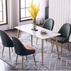 Bàn Ăn Mặt Đá Agnes - Sang Trọng Với Mặt Đá Ceramic Cao Cấp Và Chân Mạ Vàng