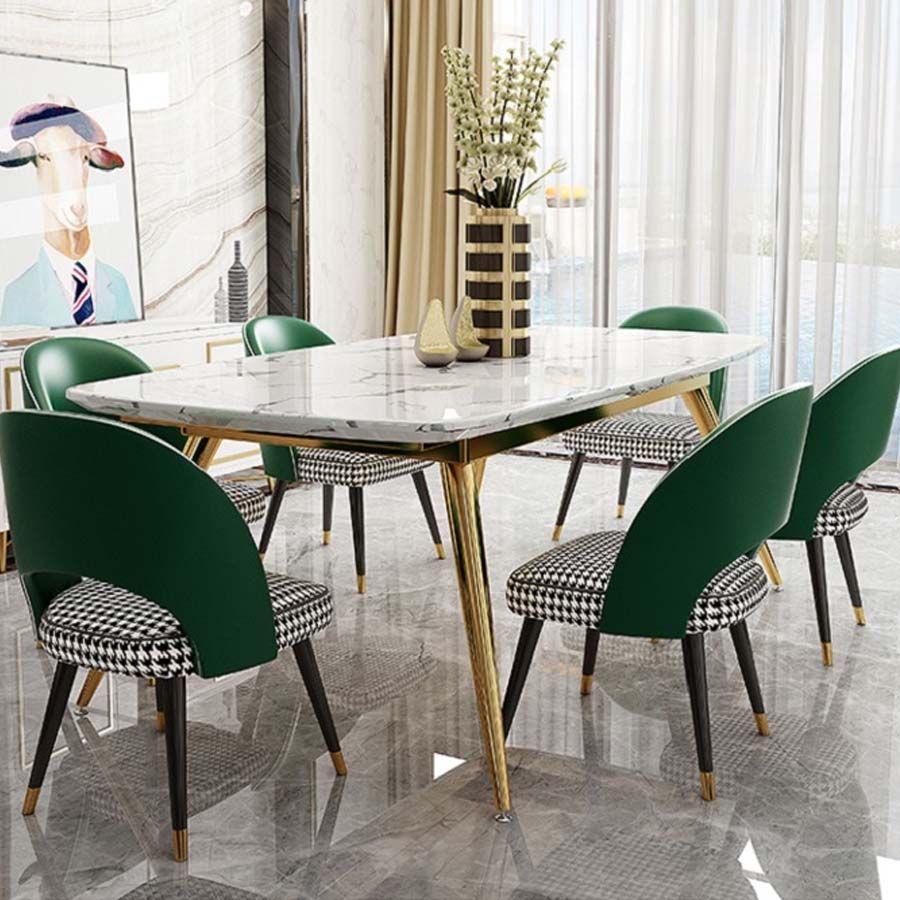 Bàn Ăn Mặt Đá Agnes - Sang Trọng Với Mặt Đá Ceramic Cao Cấp Và Chân Mạ Vàng