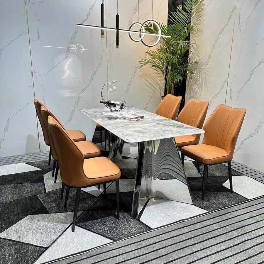 Bàn Ăn Inox  Mặt Đá Carol - Đẳng Cấp Phòng Ăn