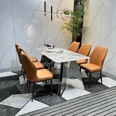 Bàn Ăn Inox  Mặt Đá Carol - Đẳng Cấp Phòng Ăn