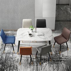 Bộ Bàn Ăn Mặt Đá Hebe và Ghế Loft Sọc – Phong Cách Hiện Đại Cho Phòng Ăn Tiện Nghi