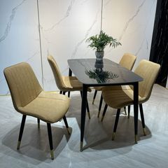 Bộ Bàn Ăn Mặt Đá Hebe và Ghế Loft Sọc – Phong Cách Hiện Đại Cho Phòng Ăn Tiện Nghi