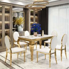Bộ Bàn Ăn Mặt Đá Felicia + Ghế Luxury - Nâng Tầm Không Gian Sống