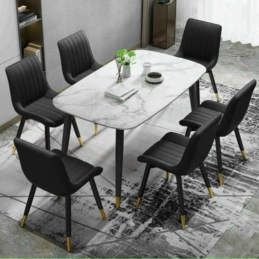 Bộ Bàn Ăn Mặt Đá Hebe và Ghế Loft Sọc – Phong Cách Hiện Đại Cho Phòng Ăn Tiện Nghi