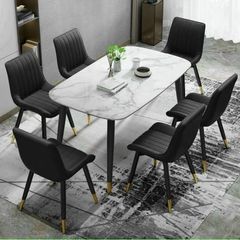 Bộ Bàn Ăn Mặt Đá Hebe và Ghế Loft Sọc – Phong Cách Hiện Đại Cho Phòng Ăn Tiện Nghi