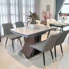Bộ Bàn Ăn Thông Minh Mặt Đá Lazio + Ghế Loft Chấm Bi - Sự Kết Hợp Đẳng Cấp Và Tiện Nghi