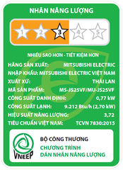 Máy lạnh treo tường MITSUBISHI ELECTRIC Non Inverter MS/MU-JS25VF (1.0 HP)