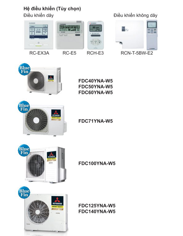 Máy lạnh âm trần Cassette 4 hướng thổi Mitsubishi Heavy Inverter FDT125YA-W5 (5.0 HP)