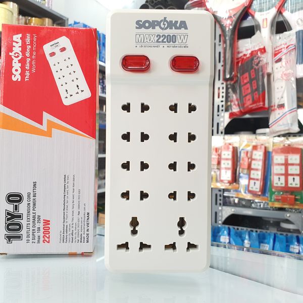 Ổ Cắm Điện 10 Lỗ Không Dây 2200W Lõi Sứ Chịu Nhiệt 10Y-0 SOPOKA