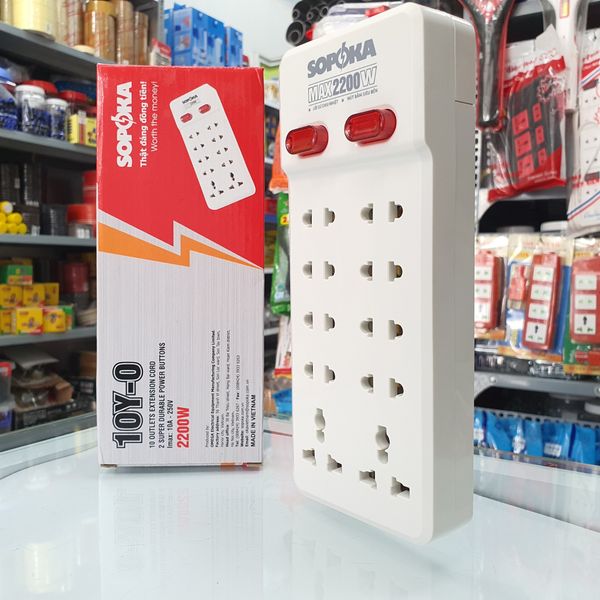 Ổ Cắm Điện 10 Lỗ Không Dây 2200W Lõi Sứ Chịu Nhiệt 10Y-0 SOPOKA