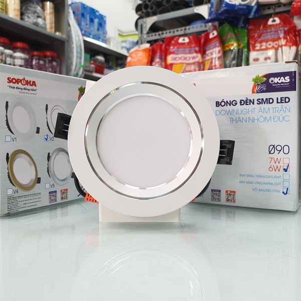 Bóng Đèn Led Âm Trần 3 Chế Độ Màu 6W Downlight Nhôm Đúc Viền Trắng V2 SOPOKA