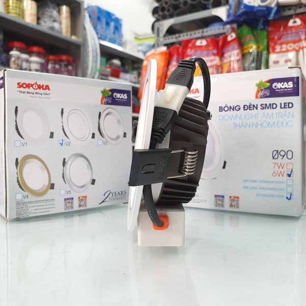 Bóng Đèn Led Âm Trần 3 Chế Độ Màu 6W Downlight Nhôm Đúc Viền Trắng V2 SOPOKA
