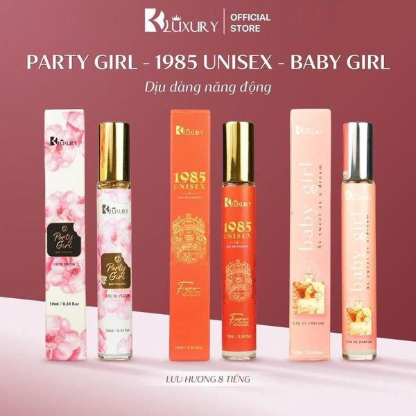 Combo 3 Chai Nước Hoa Nữ PARTY GIRL, 1985 UNISEX & BABY GIRL 10ml, Dịu Dàng Năng Động, Lưu Hương 8 Tiếng