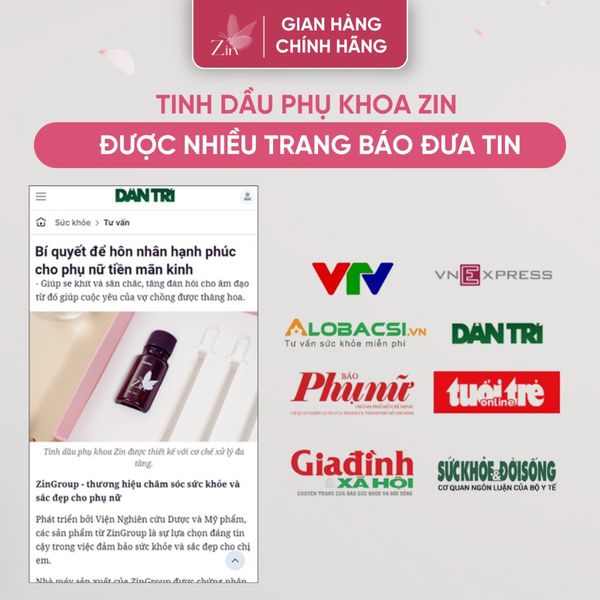 Tinh dầu phụ khoa Zin - Xử lý viêm phụ khoa, nấm candida, tạp khuẩn, hôi ngứa, rộng thâm