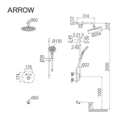 Vòi sen âm tường nóng lạnh Arrow ARQ12H852AU1MB-1