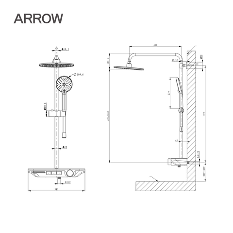Vòi sen cây nóng lạnh Arrow AD3319GGP