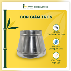 ASIA GREEN - Côn Giảm Ống Gió Tròn, Chuyển Hướng Gió, Tôn Mạ Kẽm, Chống Ăn Mòn, Độ Dày 0.58mm (Giá bao gồm VAT)