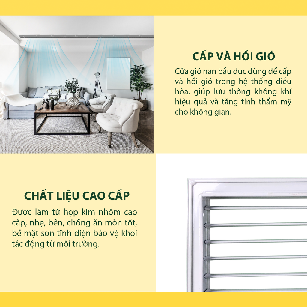 ASIA GREEN - Cửa Gió Nan Bầu Dục, Miệng Gió Nan Thẳng, Hợp Kim Nhôm Cao Cấp, Sơn Tĩnh Điện (Bao Gồm VAT)