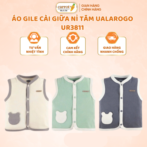Áo Gile Nỉ Tăm Cài Giữa Ualarogo UR3811 Cho Bé 0-12M