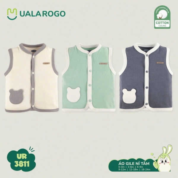 Áo Gile Nỉ Tăm Cài Giữa Ualarogo UR3811 Cho Bé 0-12M