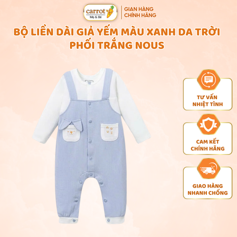 Bộ Liền Dài Giả Yếm Màu Xanh Da Trời Phối Trắng Nous Cho Bé Sơ Sinh