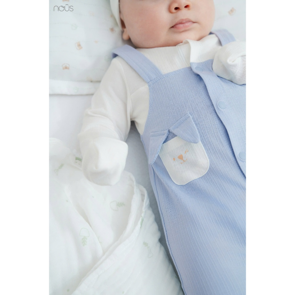 Bộ Liền Dài Giả Yếm Màu Xanh Da Trời Phối Trắng Nous Cho Bé Sơ Sinh