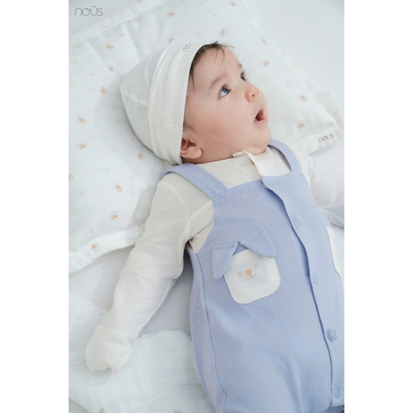 Bộ Liền Dài Giả Yếm Màu Xanh Da Trời Phối Trắng Nous Cho Bé Sơ Sinh