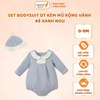 Set Bodysuit Dài Tay Kèm Mũ Rộng Vành Kẻ Xanh Nous Cho Bé Từ 0-9M