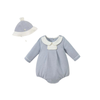 Set Bodysuit Dài Tay Kèm Mũ Rộng Vành Kẻ Xanh Nous Cho Bé Từ 0-9M