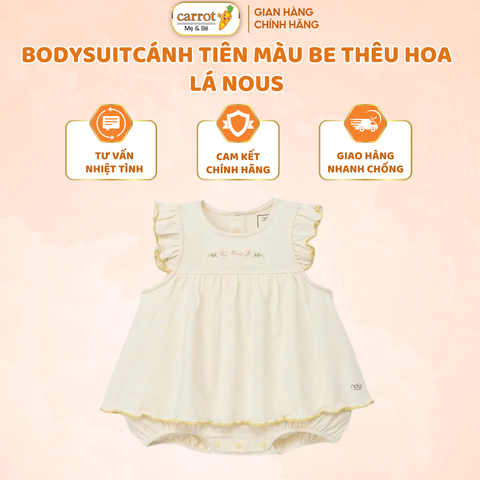 Bodysuit Cánh Tiên Nous Màu Be Thêu Hoa Lá Cho Bé 0-6M