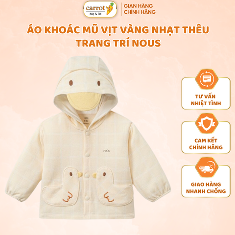 Áo Khoác Nous Baby Mũ Mỏ Vịt Vàng Nhạt Bé Trai, Bé Gái Từ 6 Tháng Đến 3 Tuổi