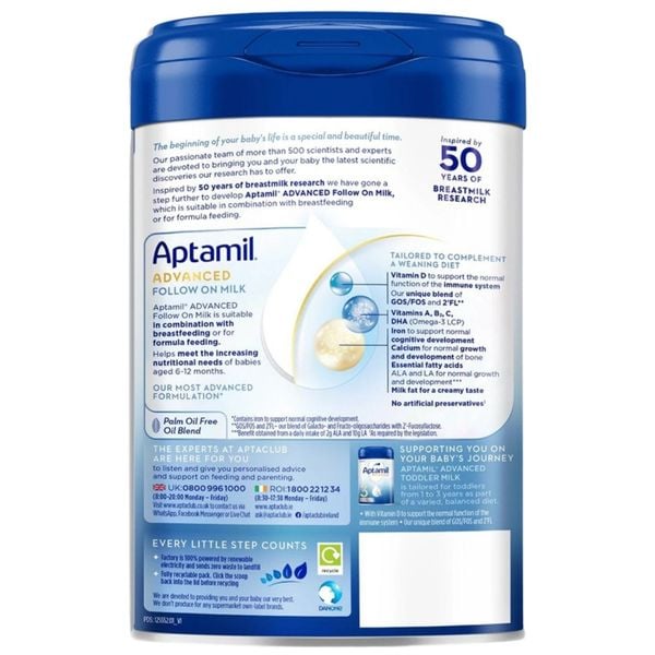 Sữa Aptamil Advanced số 2 của Anh 800g cho trẻ từ 6-12 tháng
