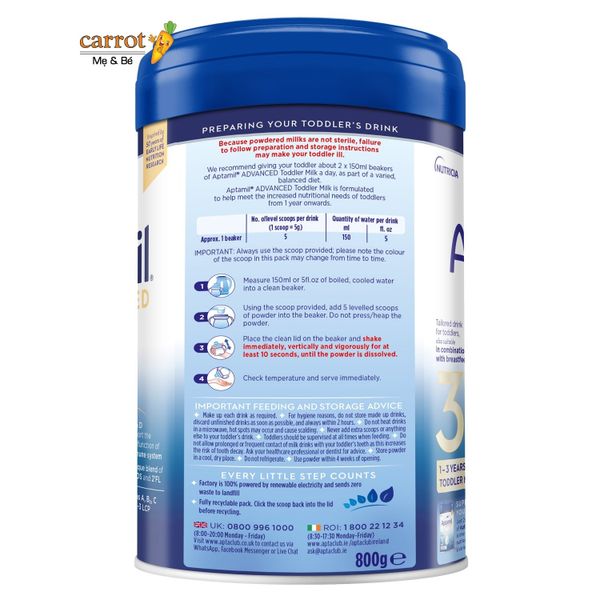 Sữa Aptamil Advanced số 3 của Anh 800g cho trẻ trên 12 tháng tuổi
