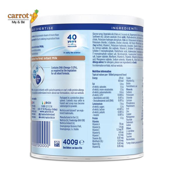 Sữa Aptamil Lactose Free Anh cho trẻ 0-12 tháng 400g